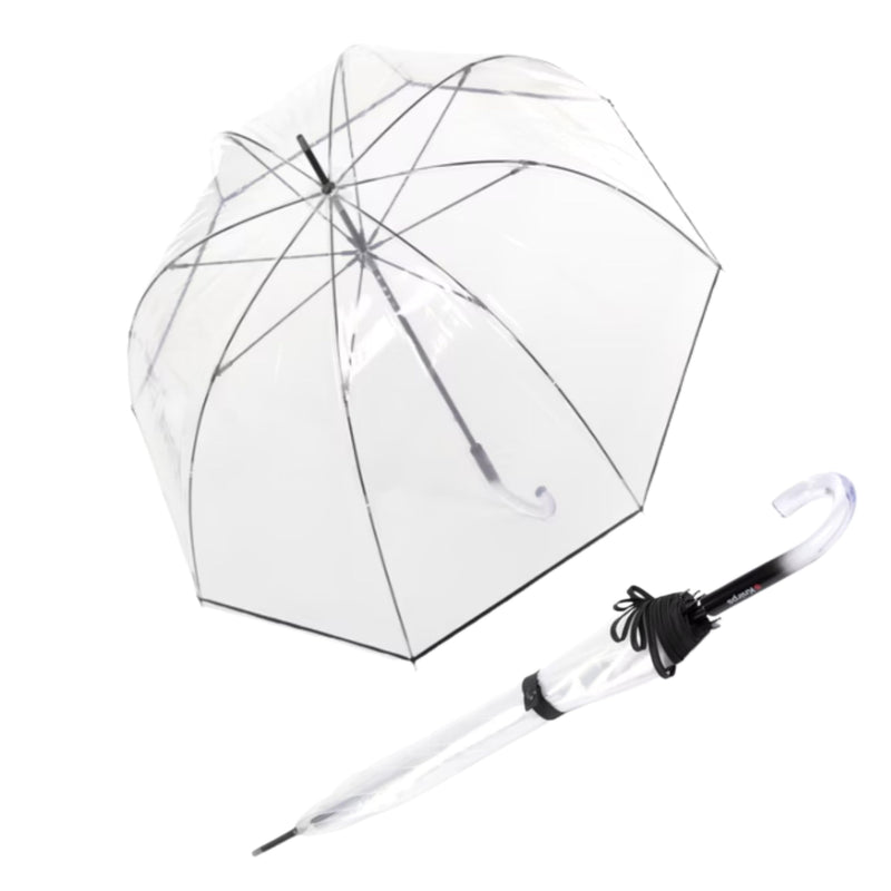 Knirps C.760 Transparent Curved Handle Rain Umbrella for Adults – 34.2" Bell Shaped Canopy Dome Stardust Black
