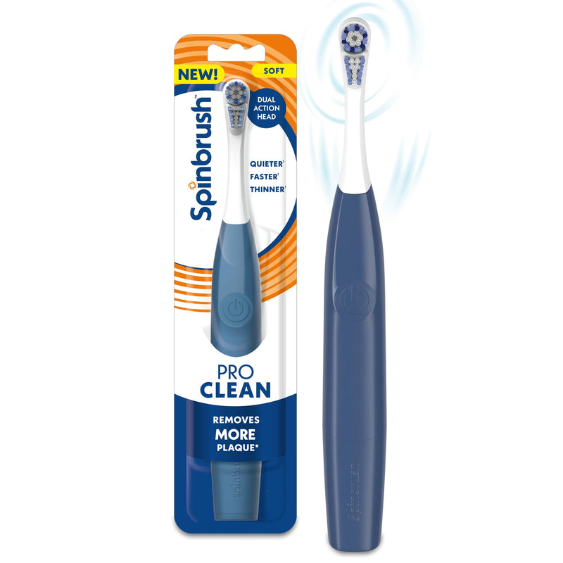 [Australia] - Spinbrush New PRO Clean Battery Powered Electric Toothbrush for Adults, Soft Bristles, Blue, 1 Count NEW VERSION, Soft Bristles 
