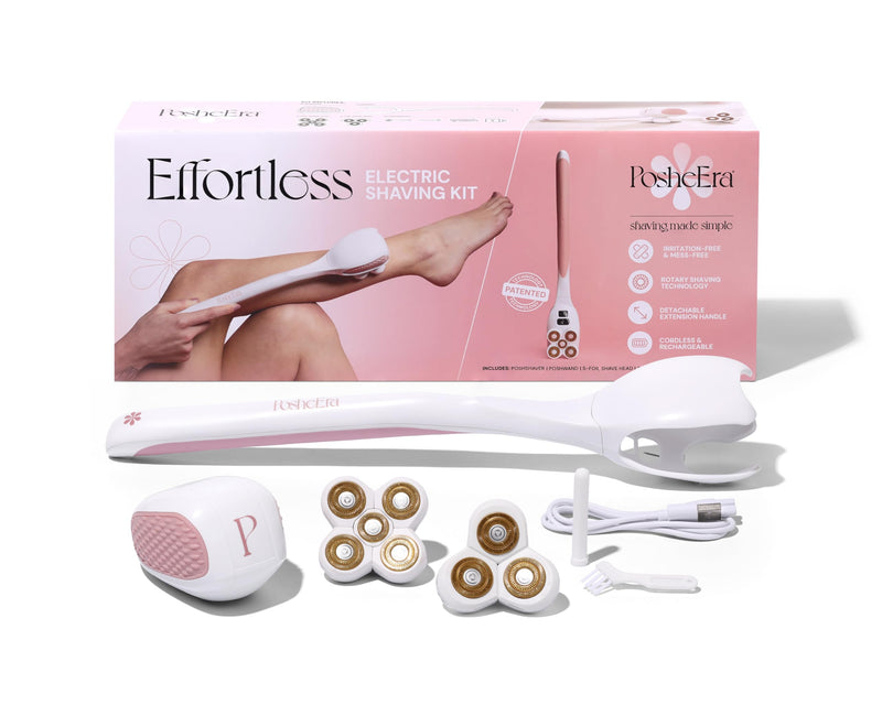 [Australia] - Self-Care Shave Kit | Friction-Fit Handle for Easy Reach & Comfort | 3 & 5 Petal Shave Heads | USB Charging | Smooth 