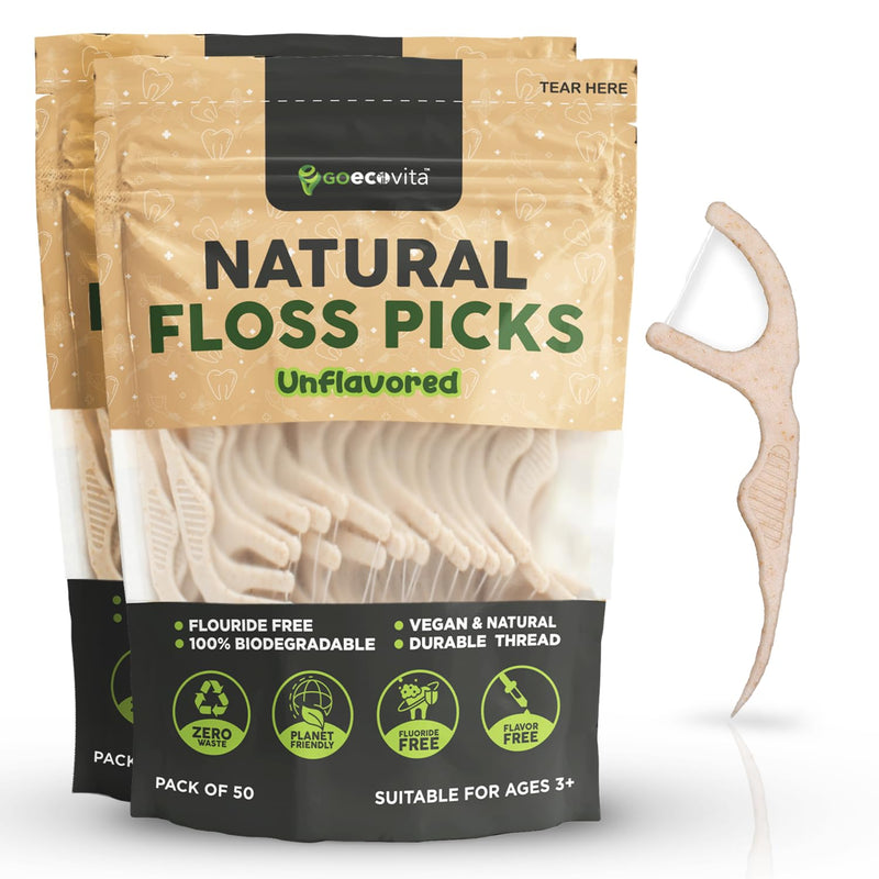[Australia] - Biodegradable Floss Picks (Unflavored) - Natural Straw Wheat Handle | Thin & Durable Thread for Tight Gaps! | Dental Flossers for Adults | Gentle on Gums & Teeth | Eco Friendly, Vegan (100 Pack) 100 Foot (Pack of 1) 