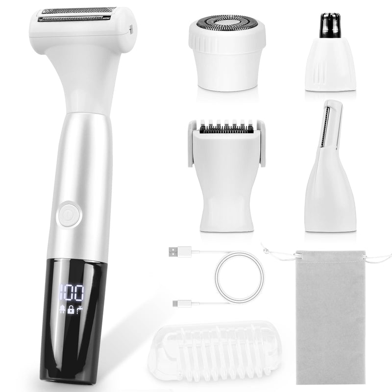 [Australia] - 5 in 1 Bikini Trimmer for Women - Electric Razors for Women, Cordless Rechargeable Electric Shaver, IPX7 Waterproof Wet Dry Lady Body Hair Remover for Face Nose Eyebrow Arm Leg Pubic Armpit Bikini 