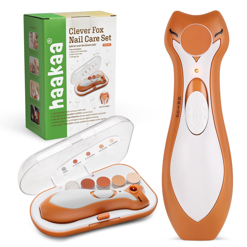 [Australia] - haakaa Baby Nail Trimmer Electric for Newborns/Toddlers/Children/Adults, Electric Baby Nail File with 6 Replacement Heads & Storage Case, Safe & Easy Clever Fox Nail Trimmer for Babies 
