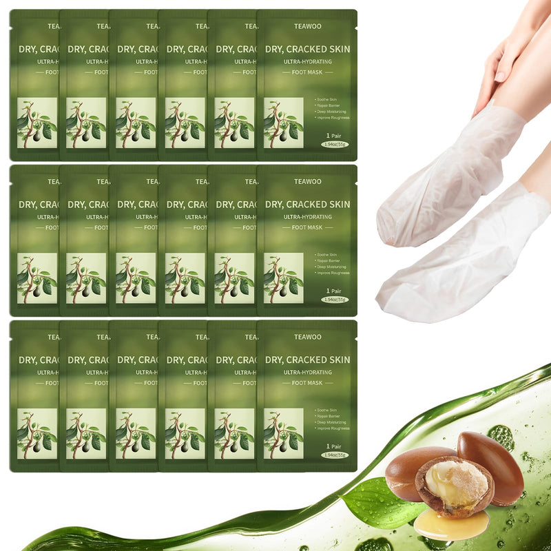 [Australia] - 18 Pairs Moisturizing Foot Masks with Shea Butter, Jojoba Oil, Vitamin E & Urea, Intensely Hydrating Foot Mask For Dry Cracked Feet, Moisturizing Socks for Cracked Heel Treatment 1 Count (Pack of 18) 