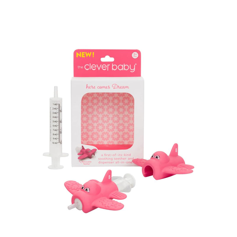 [Australia] - Teether & Dispenser Duo ‚Äì Dream | 2-in-1 Teether + Medicine Dispenser | Soothes Sore Gums and Eases Medicine Time | BPA-Free, Chillable, Easy to Hold (Pink) Dream by The Clever Baby (pink) 