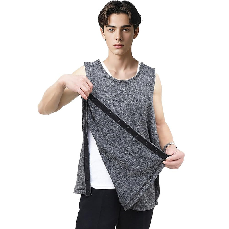 [Australia] - Unisex Tear Away Shoulder Surgery Recovery Tank Tops,Post Surgery Snap Shirt,Paralyzed Bedridden Patient Cloth Grey X-Large 