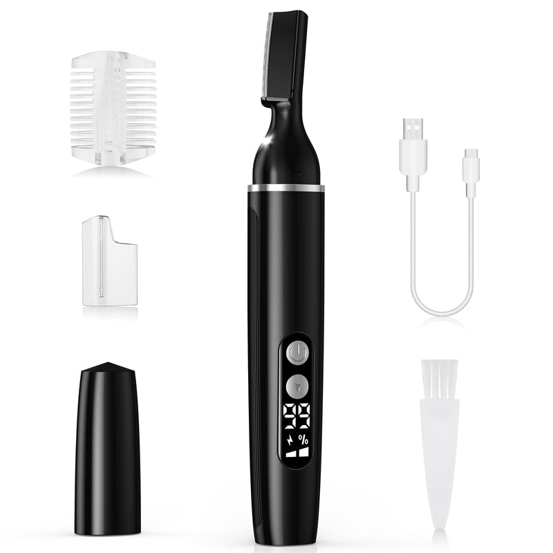 [Australia] - Eyebrow Trimmer Electric Eyebrow Razor with Digital Display LED Light, 2-Speed Eyebrow Shaver Rechargeable Face Trimmer for Men, Painless Facial Hair Remover for Upper Lip Peach Fuzz Mustache Arm Leg Black 