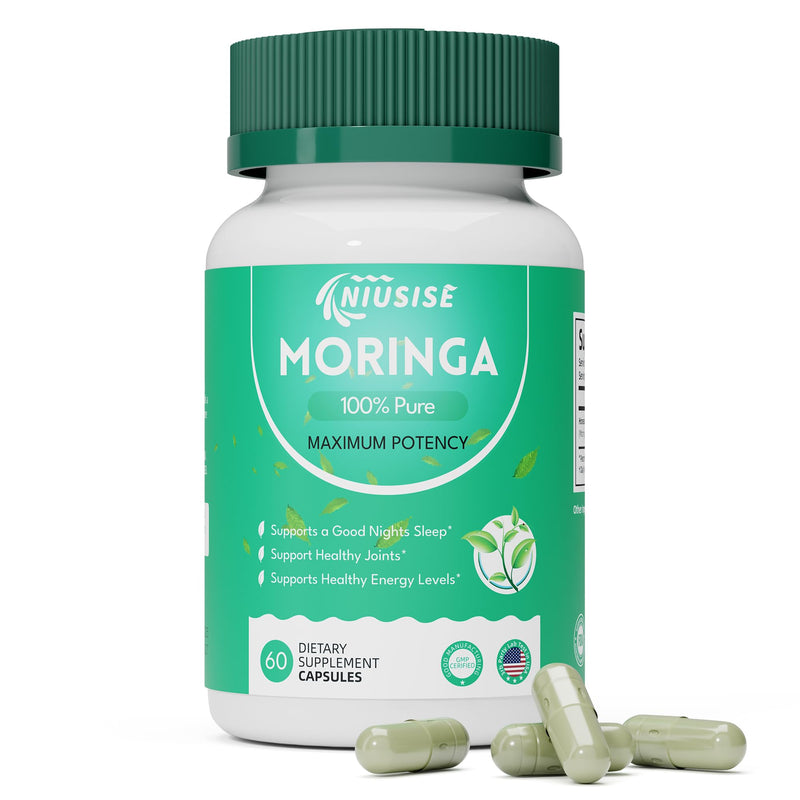 NIUSISE Moringa Powder Capsules, Organic Supplement 800mg Green Superfood from Moringa Leaf, Super Supplement Supports for Energy, Gut & Skin Health, Essential Vitamins, Vegan - 60 Capsules 60 Count (Pack of 1)