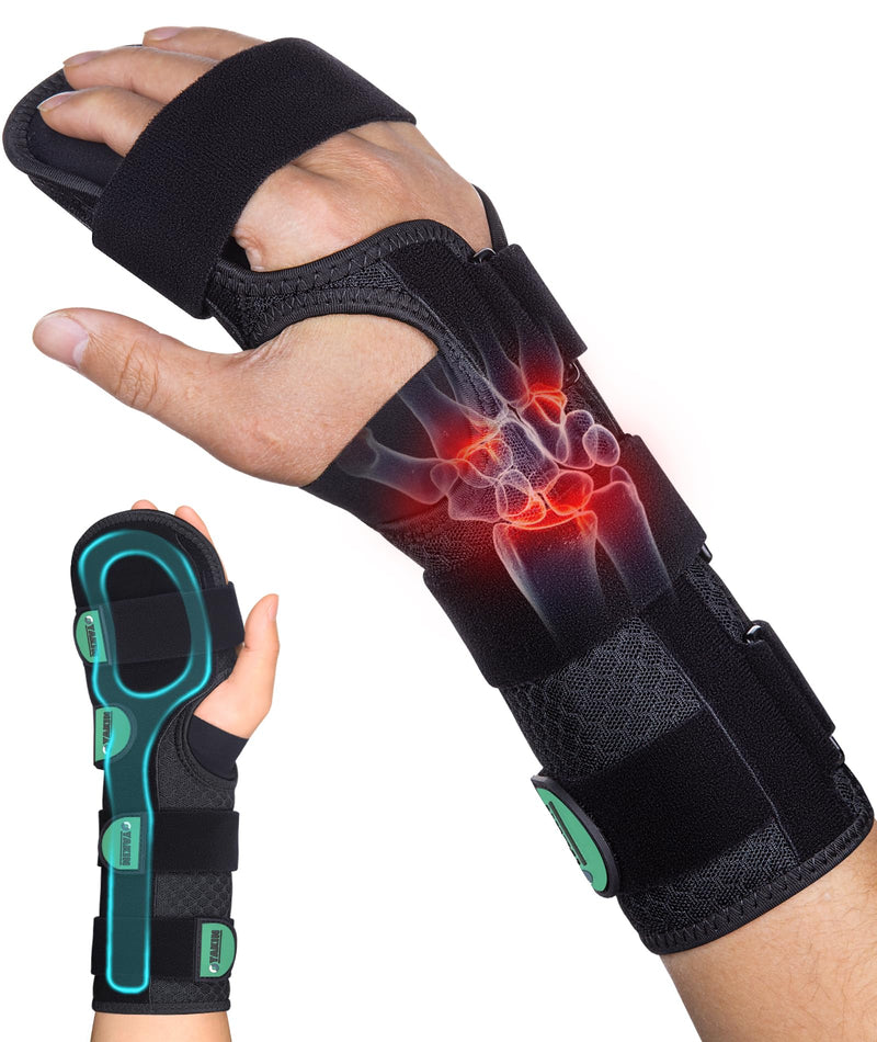 [Australia] - Resting Hand Splint for Stroke Recovery & Carpal Tunnel Relief - Night Immobilizer with Removable Splints, Arthritis & Tendonitis - Adjustable Wrist Support Brace Right Hand for Men & Women One Size Black-Right Hand 