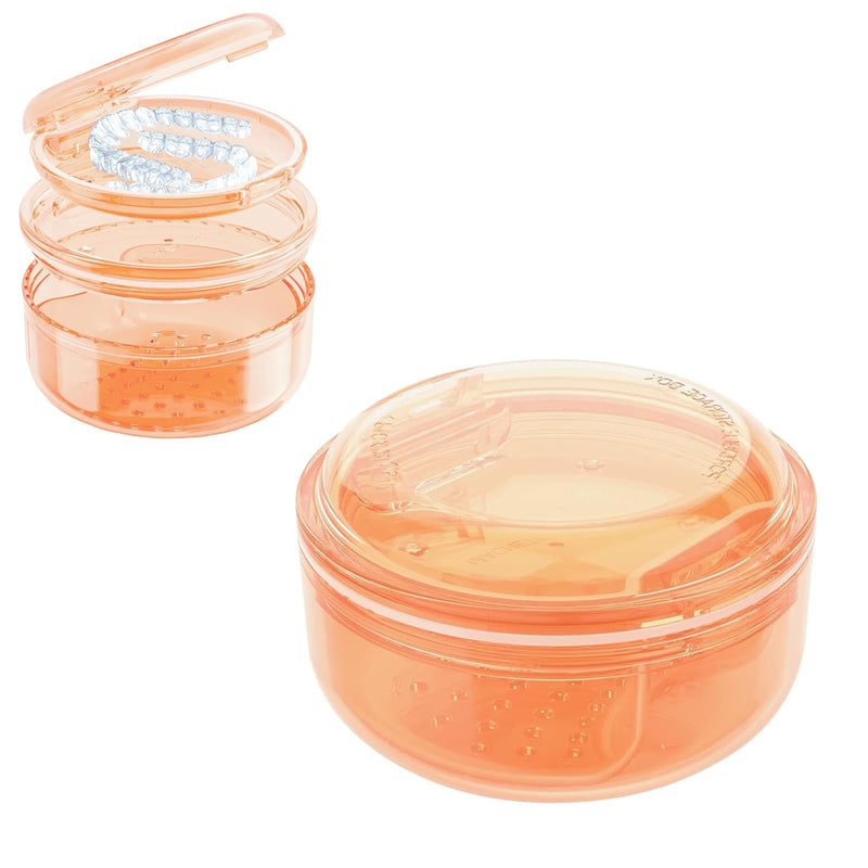 [Australia] - 2 in 1 Retainer Case Retainer Bath Case for Cleaning and Store Retainer Mouth Guard Aligner Night Guard Partial Denture, All-in-one Retainer Bath and portable storage case Orange 
