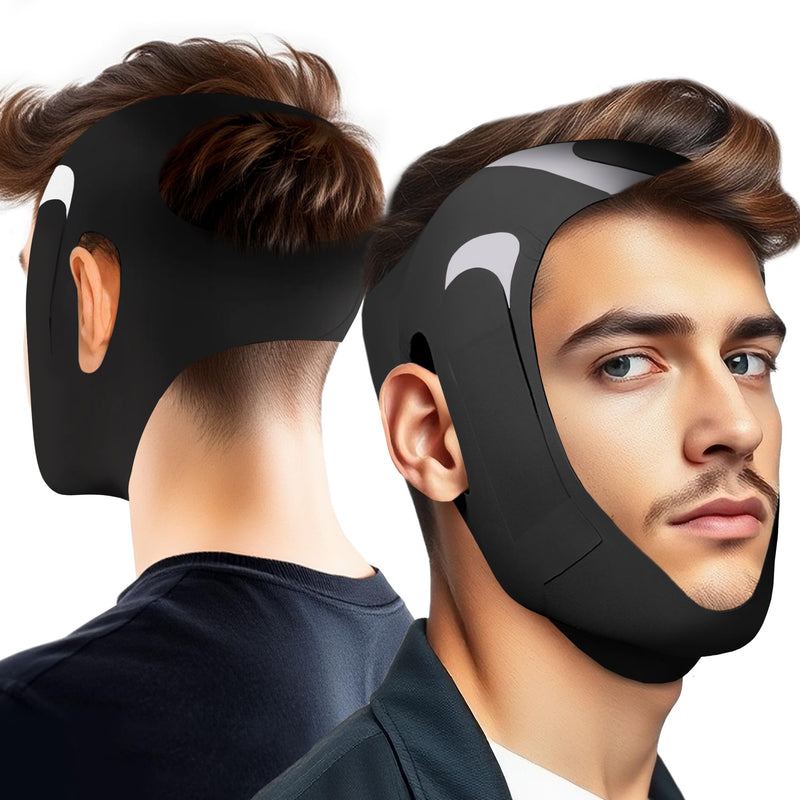 [Australia] - Anti-Snoring Chin Strap, Adjustable Chin Strap for Sleeping, Anti Snore Solution, Snoring Stopper, Chin Strap for Mouth Breathing Prevention (Black) 