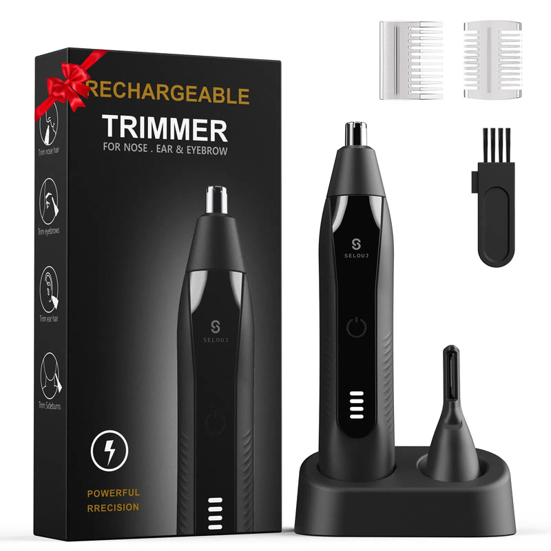 [Australia] - Ear and Nose Hair Trimmer for Men, 2025 Professional Painless USB Rechargeable Eyebrow & Facial Electric Hair Trimmer for Men Women, Powerful Motor, Dual Edge Blades, IPX7 Waterproof Easy Clean Black 