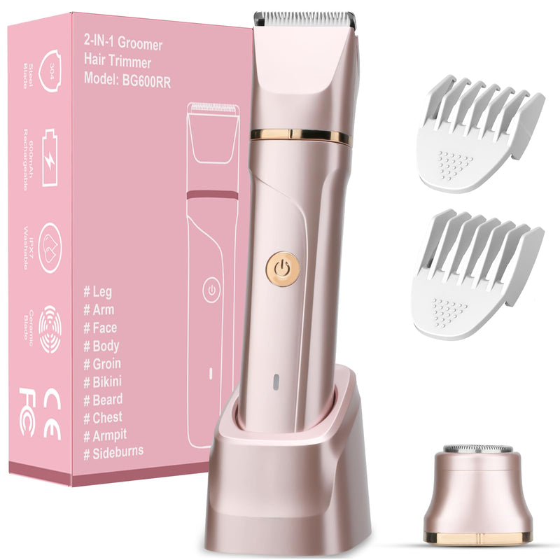 [Australia] - Bikini Trimer for Women,2 in 1 Electric Razor Shaver Facial Hair Women-IPX7 Waterproof Wet/Dry,USB Recharge Dock with Snap-in Ceramic Blades for Face Body Leg Bikini Underarm Arm 