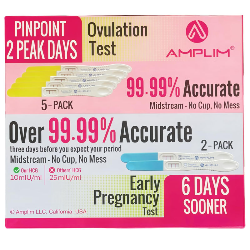 Midstream HCG Pregnancy Test (2) & LH Ovulation Tests (5) Kit | 99.99% Accurate, Extra Sensitive Fertility Tracker, 6 Days Early Result