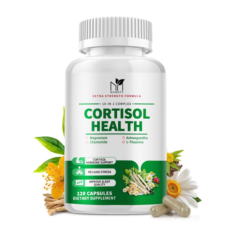 MABEFY Cortisol Supplements for Women/Men, 120 Capsules for 30 Days | 10 in 1 Cortisol Manager Reducer Lower Detox Balance with Magnesium, L-Theanine for Stress, Sleep, Calm, Mood Support 120 Count (Pack of 1)