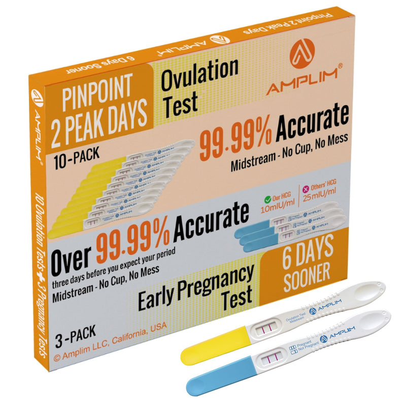 [Australia] - Amplim Pregnancy Test and Ovulation Tests Kit, Bulk Early Detection HCG & LH Sticks, 99.99% Accurate at Home Predictor 6 Days Early Result, Extra Sensitive Fertility Tracker 