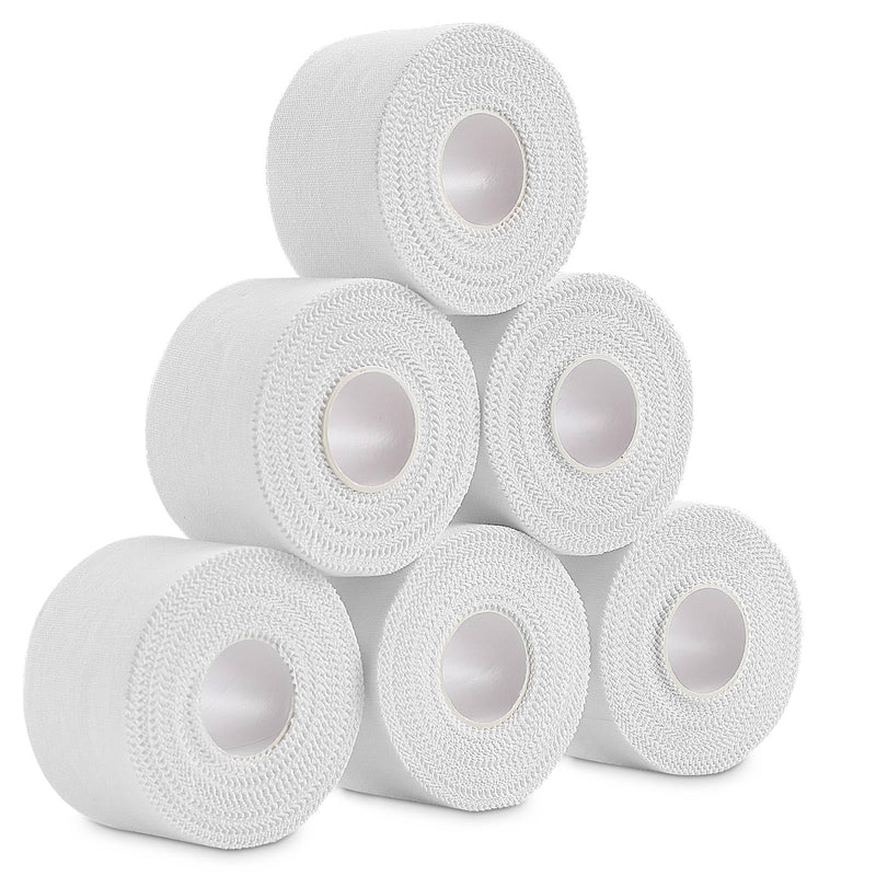 Athletic Sports Tape 6 Pack Strong Adhesive Sports Tape Athletic Training Supplies, White Tape for Injuries, Wrist Ankle Finger Tape, Easy to Tear & No Sticky Residue, 1.5 in X 11Yards (White) 6 Pack 1.5 Inch