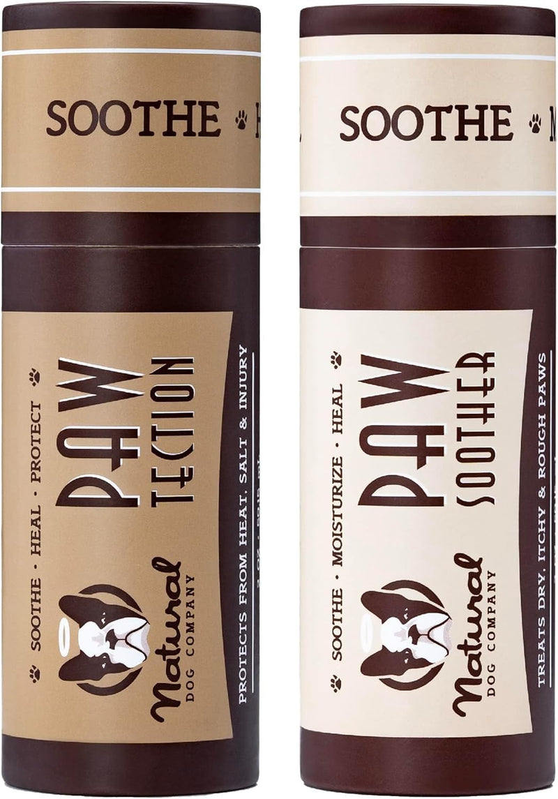 Natural Dog Company PAWDICURE Bundle, Paw Soother + PawTection Dog Paw Balms, Protect and Heal Dry, Cracked Dog Paw Pads, Organic, All Natural Ingredients, 2oz Sticks - PawsPlanet Australia
