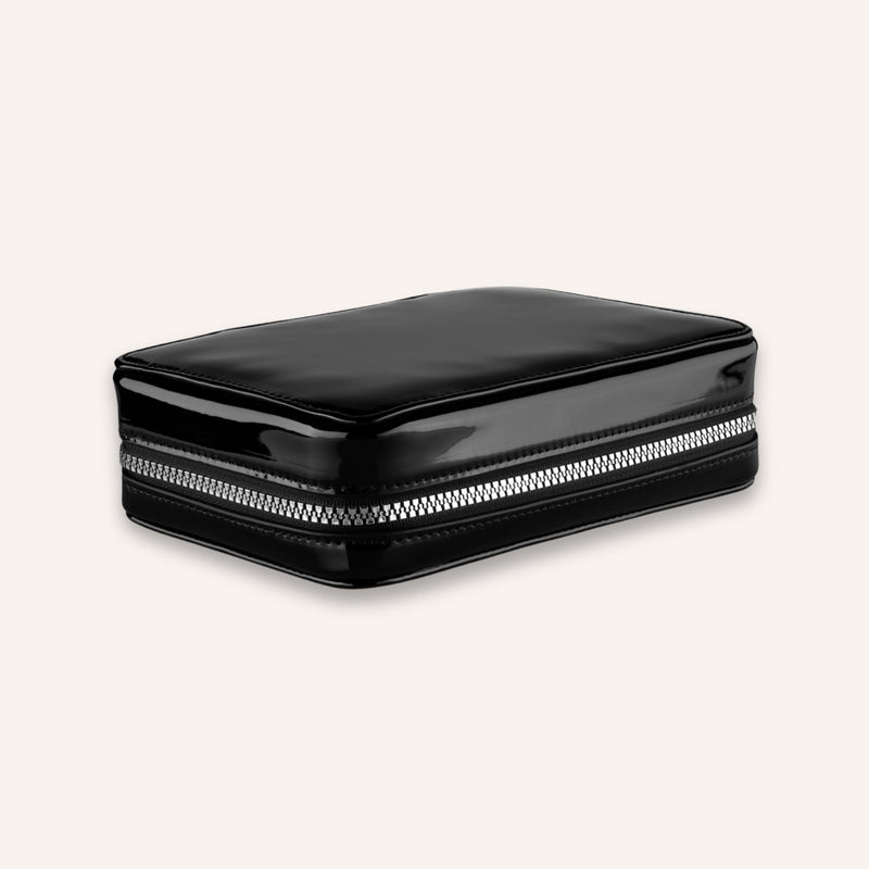 Woosh Fold out Case | Fashionable Makeup and Brush Case | Hard sided for travel and on to go | fits palette and brushes | Zips up for secure travel (Black) Black