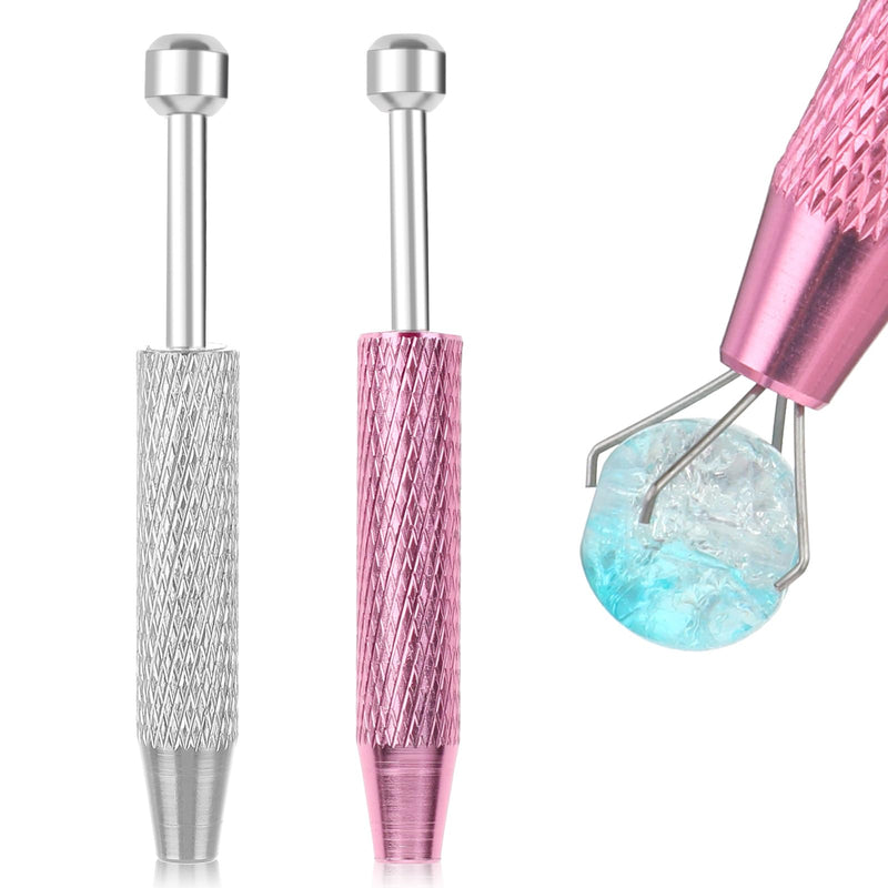 [Australia] - cobee 2 Pcs Piercing Ball Grabber Tool, Piercing Changing Tools 4-Claw Pick Up Piercing Ball Holder, Gem Tweezers Piercing Jewelry for Jewelry Craft Small Parts Pickup(Silver+Pink) Silver+Pink 