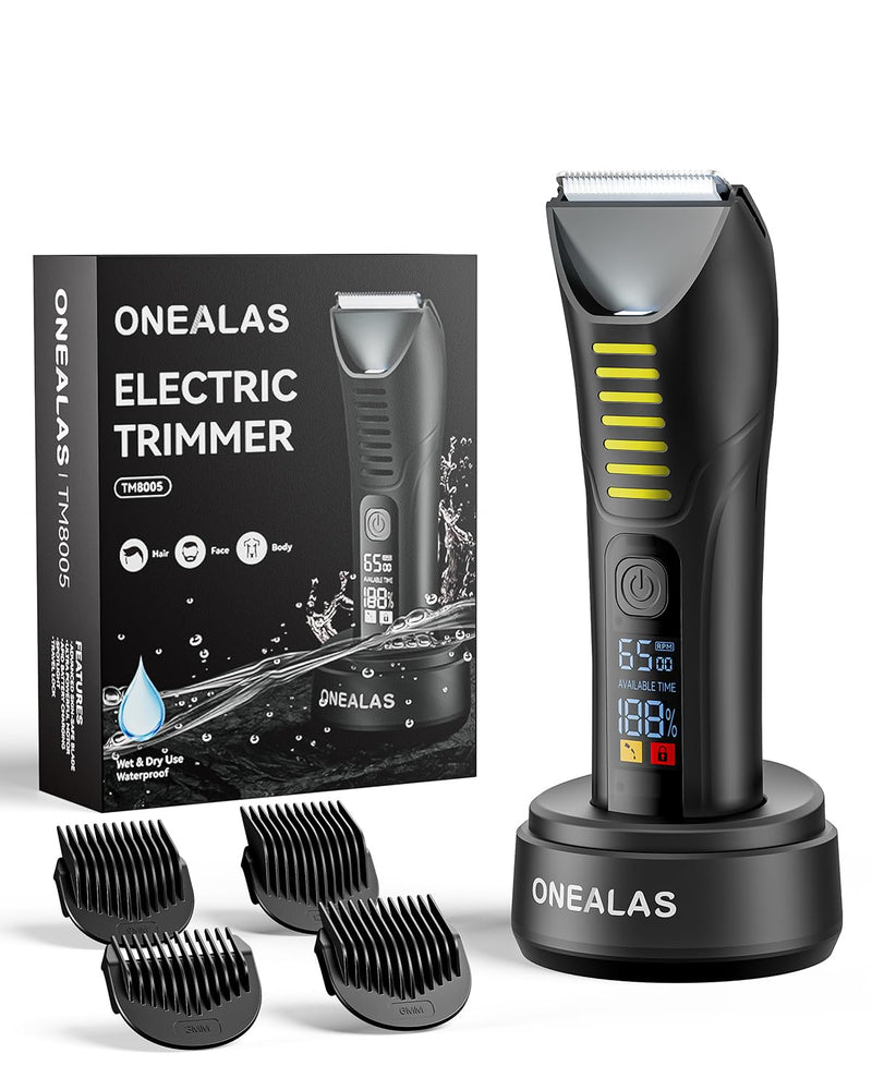 [Australia] - Body Hair Trimmer, Beard Trimmers for Men Electric Ball Shavers, Waterproof Body Groom Precise Pubic Grooming, Waterproof Ultra Groin Trimmer TM8005-1, 4 Adjustable Guard Combs 