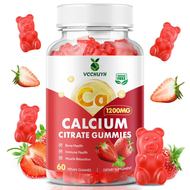 Calcium Citrate Gummies 1200mg, Chewable Calcium Supplements for Women & Men, Sugar Free Calcium Gummies for Bone, Muscle & Immune Support, Strawberry Flavor 60 Count 60 Count (Pack of 1)
