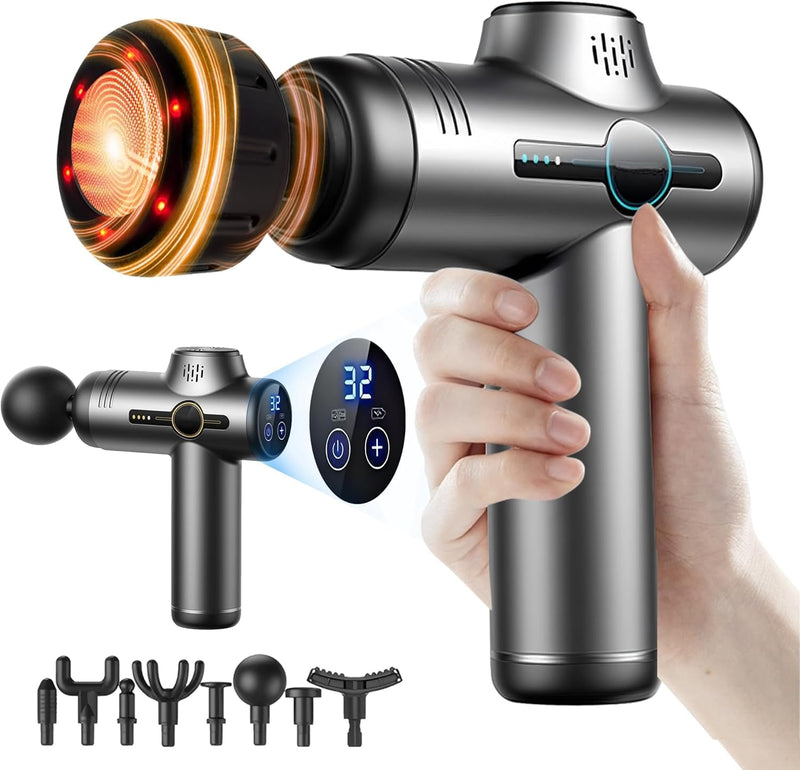 [Australia] - Massage Gun with Heat, Mini Massage Gun - Portable Handheld Muscle Pain Relief and Recovery Tool, Compact and Convenient for Travel and Home Use, 