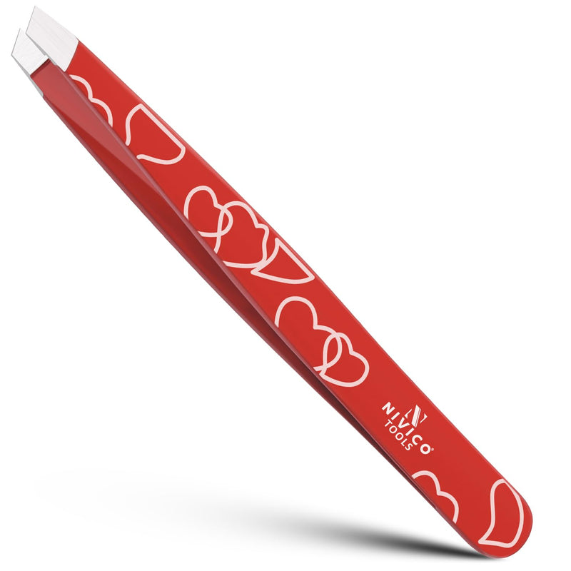 NIVICO Eyebrow Tweezer Hair Removal, Slant Stainless Steel 9.5cm Ingrown Facial Hair Tweezers for Men And Women (Red Coated)