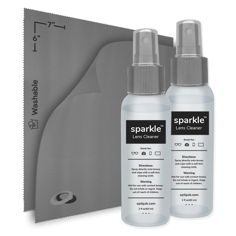 [Australia] - Sparkle Anti-Reflective Lens Cleaner Spray kit | (2) 2oz Glasses Cleaner Spray + (2) Microfiber Cloth for Eyeglasses, Sunglasses, Lenses, Screens and Camera Cleaning Kit (4 Piece Set) Silver | 2x2oz Lens Spray + 2 Microfiber Cloth 2 Fl Oz (Pack of 2) 