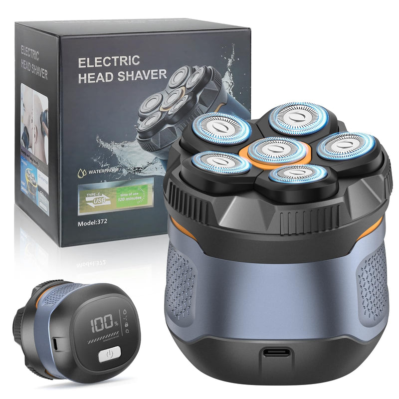 [Australia] - 6D Electric Head Shaver for Men, Magnetic Wet & Dry Razor Electric Razor Hair Trimmer, IPX6 Waterproof, LED Display, Rechargeable Cordless Grooming Kit Grayish Blue 
