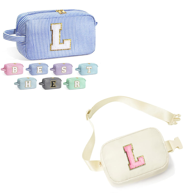 YOOLIFE Initial Girls Makeup Bag and Crossbody Bag L