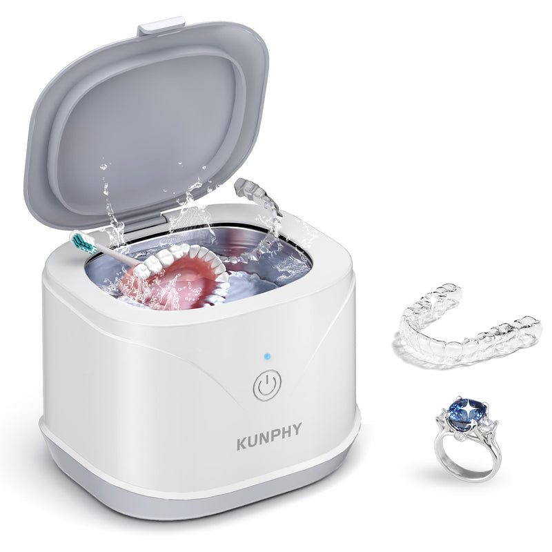 [Australia] - Ultrasonic Retainer Cleaner, KUNPHY 46KHz Professional Ultrasonic Jewelry Cleaner 7.5Oz, Retainer Cleaner Machine for Dentures, Braces, Aligner, Dental Appliances (White) White 