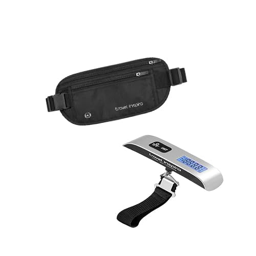 travel inspira Upgrade Larger Travel Money Belt with Anti-Theft Zipper with RFID Blocking Luggage Scale, Portable Digital Hanging Baggage Scale
