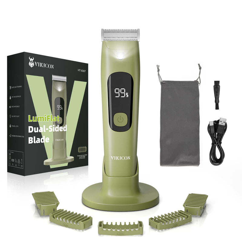 [Australia] - VIKICON Body Hair Trimmer for Men & Women: Safety Electric Razor for Pubic, Legs, Chest, Face w/Dual-Sided Single Blade & 5 Guide Combs, Waterproof Smooth Intimate Shaver, 150min Long Battery Life 