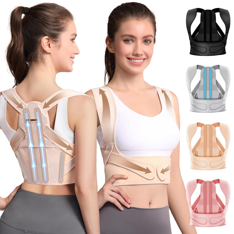 [Australia] - Fit Geno Posture Corrector for Women: Adjustable Lightweight Upper Back Brace for Neck Shoulder & Upper Back Pain Relief - Improve Posture Correct Hunchback Slouching Kyphosis Invisible Under Clothes (M/L Under Bust 32"-45") Beige Medium/Large 