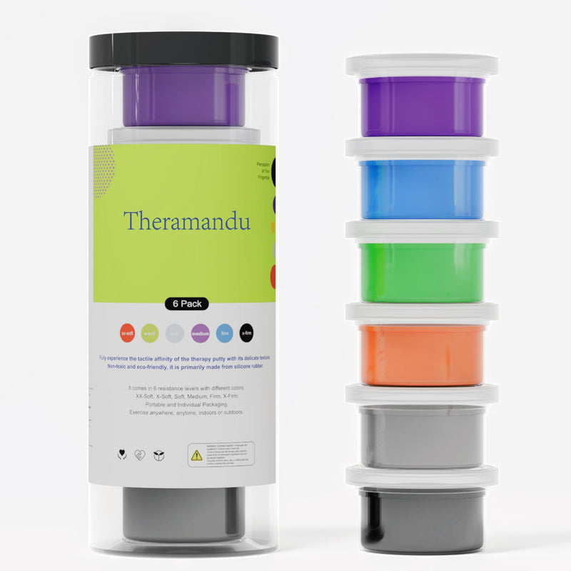 [Australia] - 6 Pack Theramandu Therapy Putty Kit, Hand Strengthening and Sensory Therapy Putty for Exercise & Stress Relief, Therapy Putty for Kids and Adults, 6 Different Resistances, 3 Ounces of Each Putty 