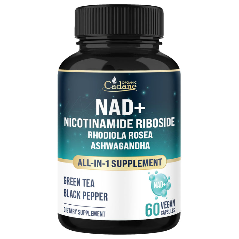 Organic Cadane Nicotinamide Riboside Supplement | with Rhodiola Rosea, Ashwagandha, Green Tea & More | Cellular Health & Vitality Support | Vegan, Non-GMO – 60 Capsules