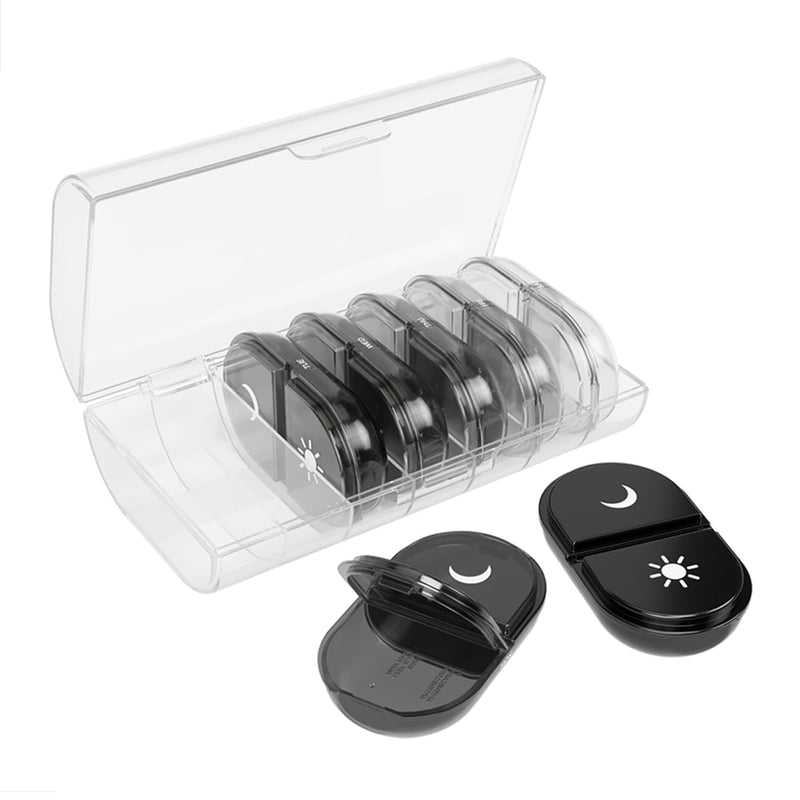Ezy Dose Weekly (7-Day) AM/PM Pill Organizer, Large Medicine Planner, Black | Daily Individual Vitamin & Supplement Medication Case, 2x a Day Removable Compartments with Case, Travel-Friendly, BPA-Free Black With Clear Case