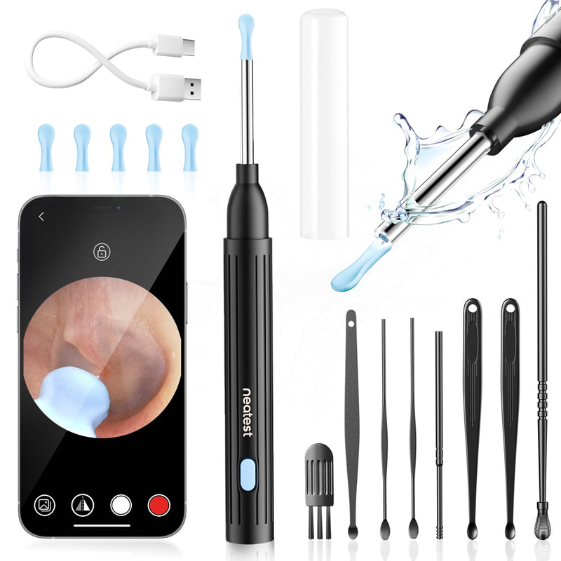 [Australia] - Ear Wax Removal Tool 8 PCS Ear Cleaner with Camera Rechargeable Earwax Removal Kit with 5 Ear Spoon Smart Ear Cleaner for iOS and Android(Black) 