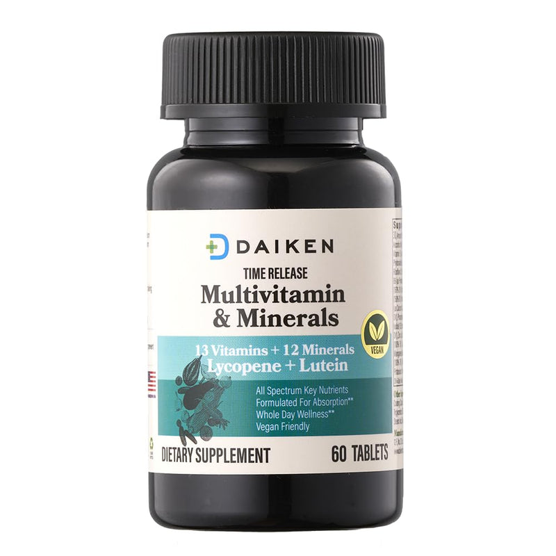 DAIKEN Mini Multivitamin for Women & Men, Time Released, 60 Tablets | Enhanced with Lutein, Lycopene & Folic Acid - Daily Energy & Immune Support - Vegan, Easy to Swallow, Gluten Free, Lab Tested 60 Count (Pack of 1) NEW