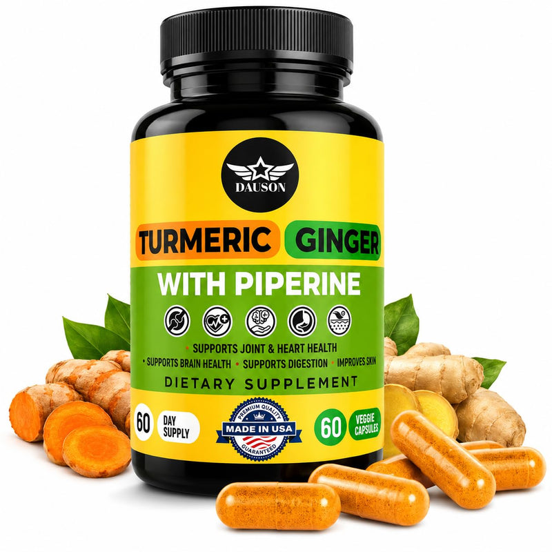 Turmeric Curcumin Supplement - 95% Curcuminoids with Ginger, 95% Piperine, Vitamin C, D3 & Zinc - Natural Vegan Herbal Supplement for Gut, Immunity – 60 Capsules 60 Turmeric Capsules