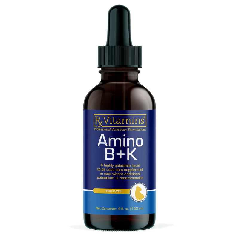Rx Vitamins Amino B+K - Cat Vitamin B & Potassium Supplement for Cats - 4oz | with Amino Acids Taurine & Lysine - Promotes Kidney Health and Boosts Immunity - Liver & Bacon Flavor New Label