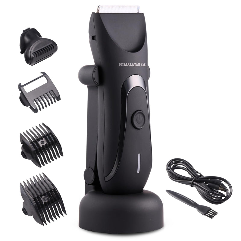 [Australia] - Dual-Head Electric Body Hair Trimmer for Men & Women, Waterproof Groin & Bikini Shaver, Wet/Dry Groomer with Replaceable Ceramic Blades,USB Recharge Dock, Hygiene Razor for Full-Body Use 