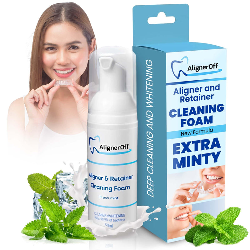 [Australia] - White Foam Retainer Cleaner – New Whitening Formula for Aligners, Retainers, Nightguards, Braces & Dentures – Super Minty for Invisalign, Essix, Hawley Trays – 50ml – Ideal for Gifting 