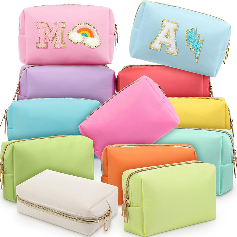 Kigeli 12 Pcs Nylon Makeup Bag Bulk Cosmetic Pouches Preppy Cosmetic Bag for Women Waterproof Travel Zipper Organizer Little Outdoor Accessory Makeup (Nylon, Foam,Macaron) Nylon, Foam Macaron