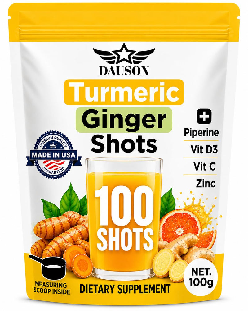 Turmeric Shots for Joint Support, Immune Boost, Gut Health – Boosted with Ginger, Piperine, Zinc, Vitamin D3, Vitamin C – Powder – 100 Servings – Made in USA 100 Turmeric Shots