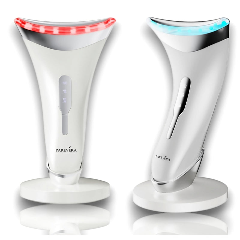 Microcurrent Heat & Vibration Facial Wand - Red Light Anti-Aging Massager for Collagen Boost, Wrinkle & Puff Reduction | 3-Mode LED Glow Device for Skin Firming & Tightening
