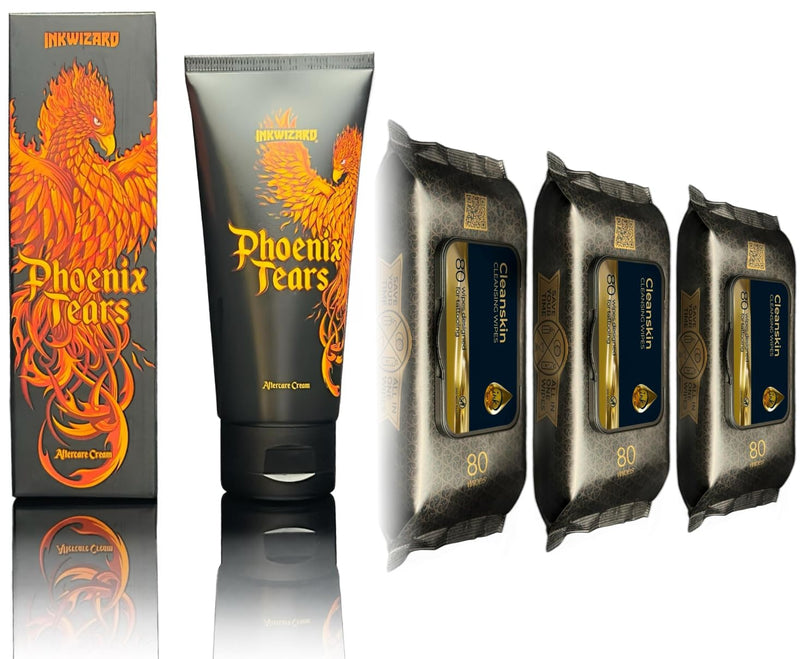 [Australia] - Phoenix Tears Tattoo Aftercare Cream with CleanSkin Cleansing Green Soap Wipes for Tattooing (pack of 3) 