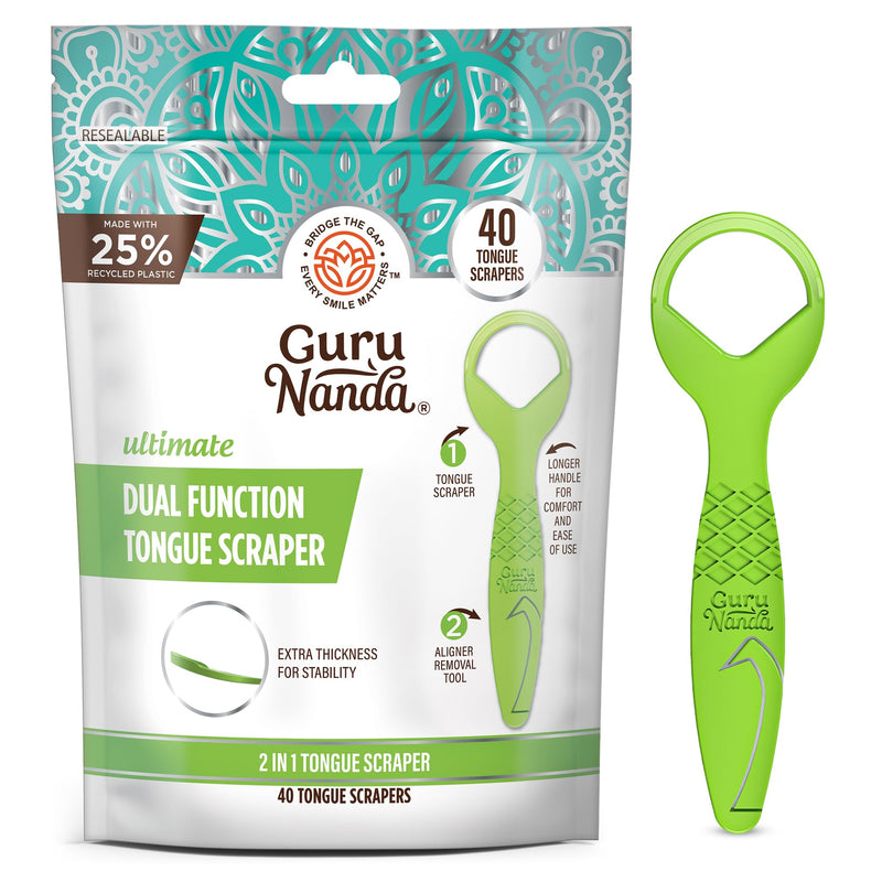 [Australia] - GuruNanda Disposable Tongue Scraper for Adults & Kids, Aligner Removal Tool (40 Ct) Dual-Function, BPA & PFAS-Free, Recyclable, Travel-Friendly, Promotes Fresh Breath, Easy to Use 