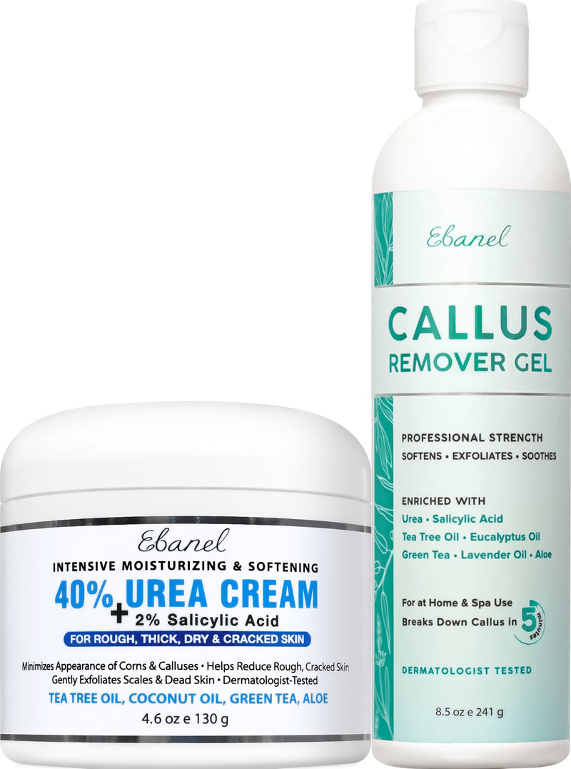 Ebanel Set of Salon Grade Callus Remover for Feet Gel + 40% Urea Foot Cream | Dry Cracked Heel Repair with Salicylic Acid, Epsom Salt, Helps Soften and Smooth Calluses and Rough Skin for Baby-Soft Feet 13.1 Ounce (Pack of 1)