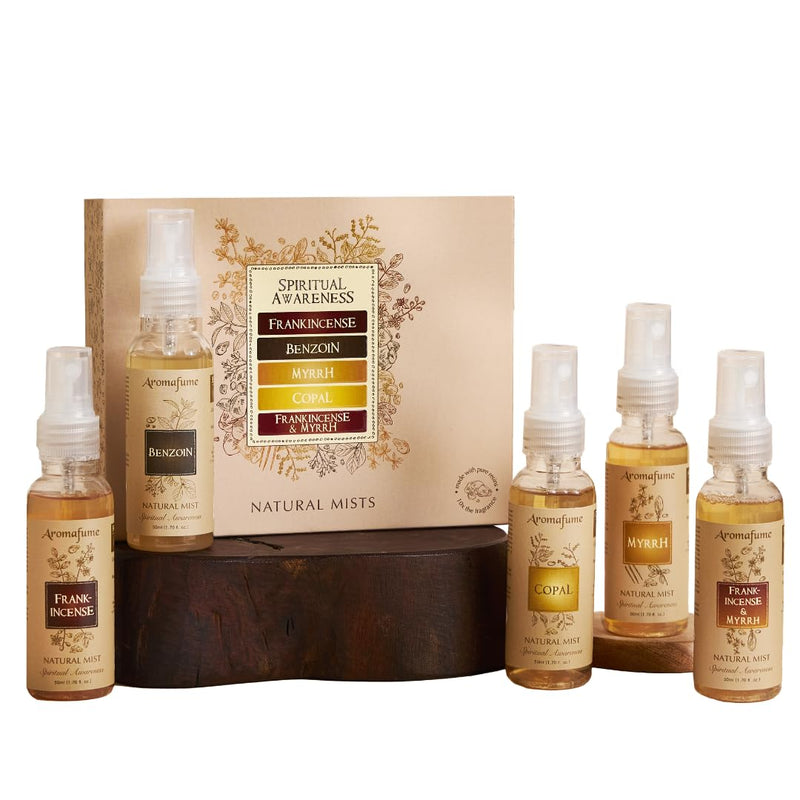 Aromafume Spiritual Awareness Resin Air Freshener Spray Gift Set, 5x50ml | Frankincense, Benzoin, Copal, Frankincense & Myrrh | Made with Pure Extracts | Non-Alcoholic, Non-Toxic & Vegan